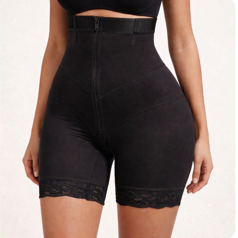 Nicolette High Waist Shapewear Girdle Short 2XL Black Front Zip Firm Control NEW